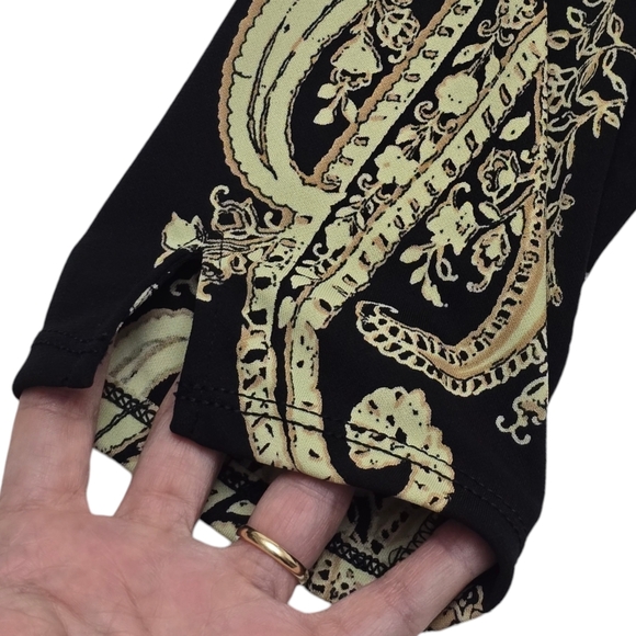 Black Pursuits Ltd Blouse Top Large Pale Yellow Cream Tan Paisley L 3/4 Sleeves - Picture 7 of 10